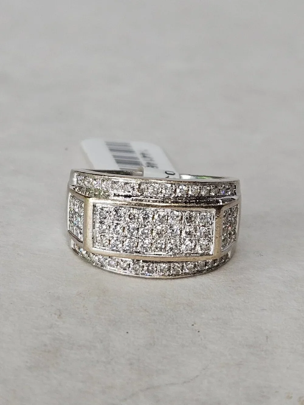 10K White Gold Pave Round Cut Diamond Wide Band Cocktail Ring 12mm Size 8